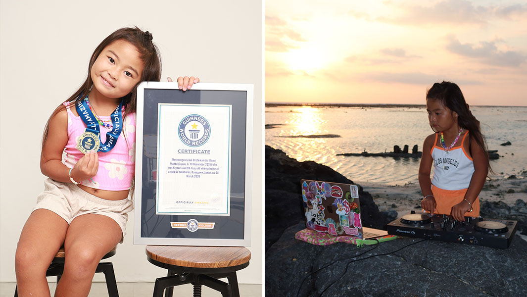 split image Illumi with certificate and performing