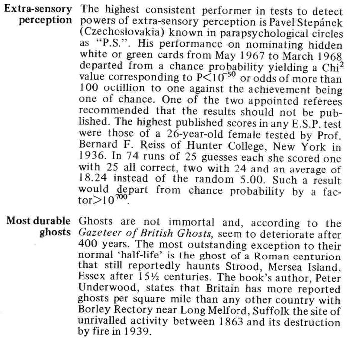 A picture of a page from GWR 1972, showing the record for most durable ghost