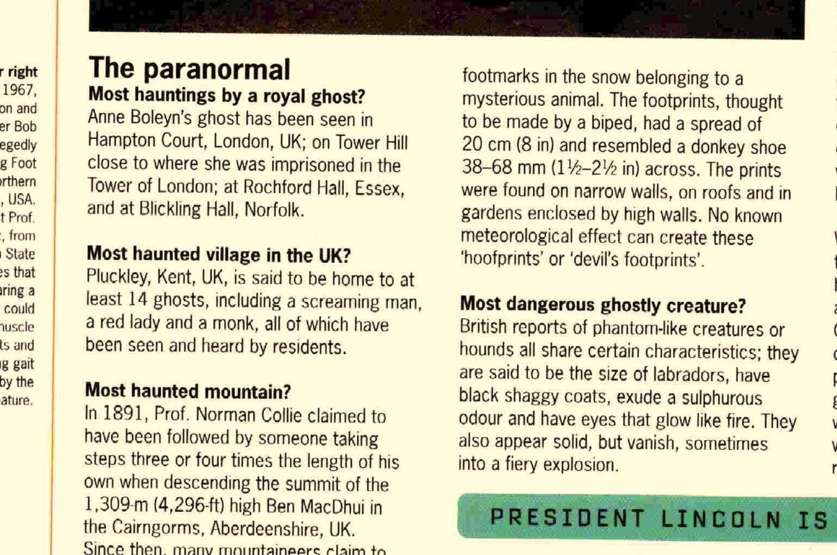 A page from GWR 1998, showing a set of paranormal records that all end in question marks