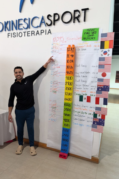 Enrique pointing to his name atop the records list