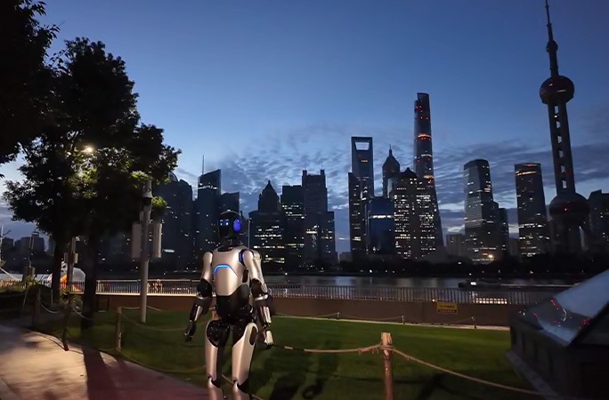 robot on waterfront at the end of its journey