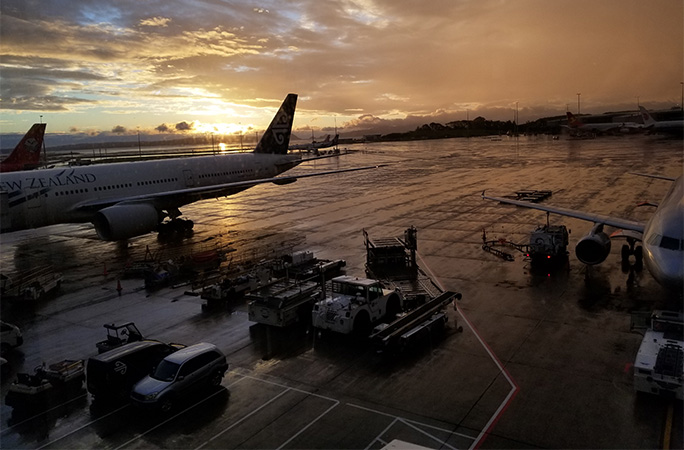 getting on a plane in Auckland