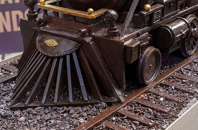 close up of the front of the chocolate train