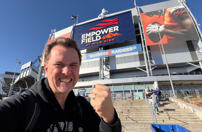 Selfie outside the Raiders vs Broncos game
