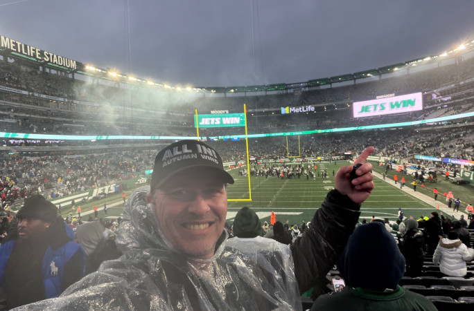 Selfie inside the rainy Jets stadium