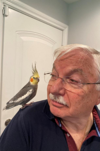 Bird on Myron's shoulder