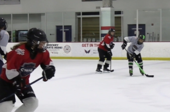 Linda passing the puck