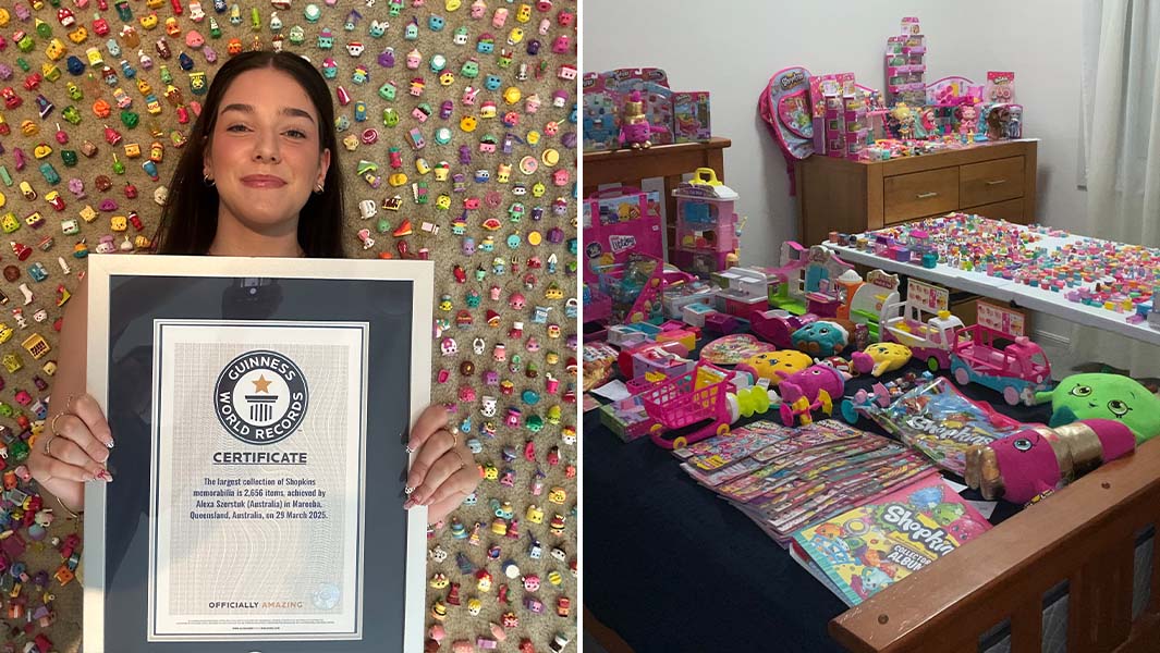 split image of Alexa holding her GWR certificate and some of her collection laid out