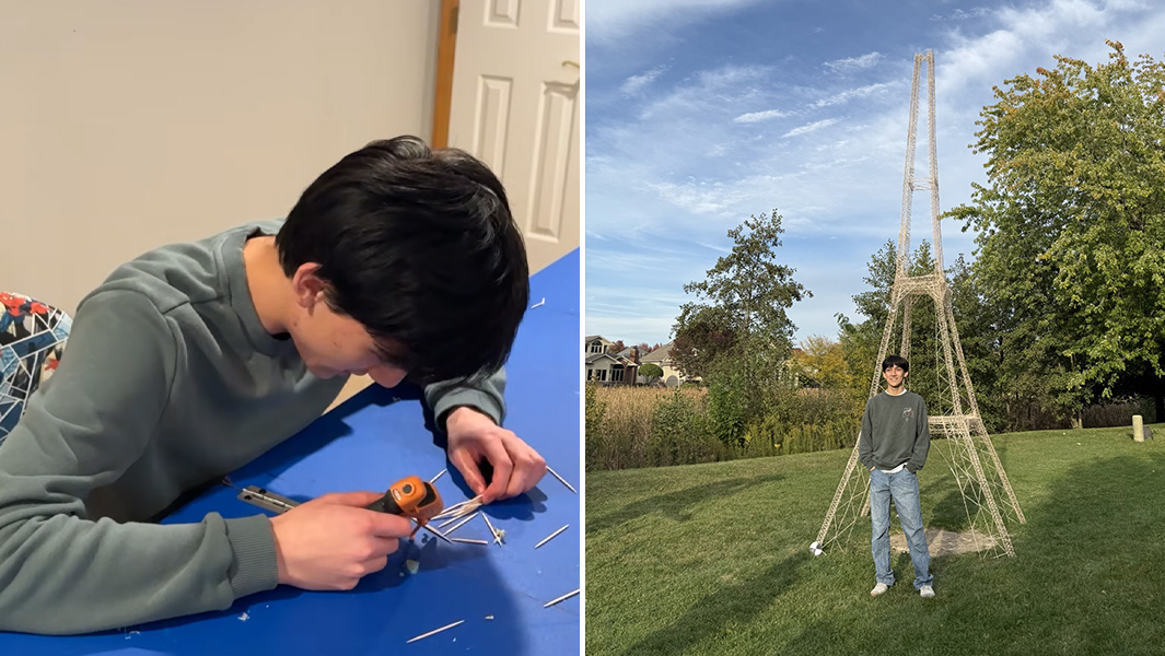 split image Eric building tower and finished tower