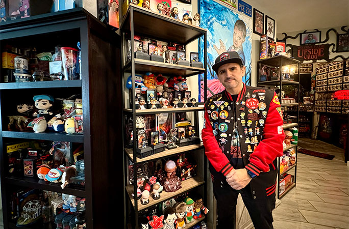 Joey surrounded by his collection