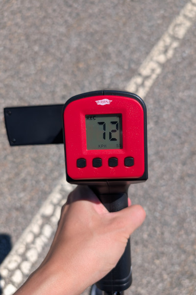 Speed gun demonstrating 72 kph