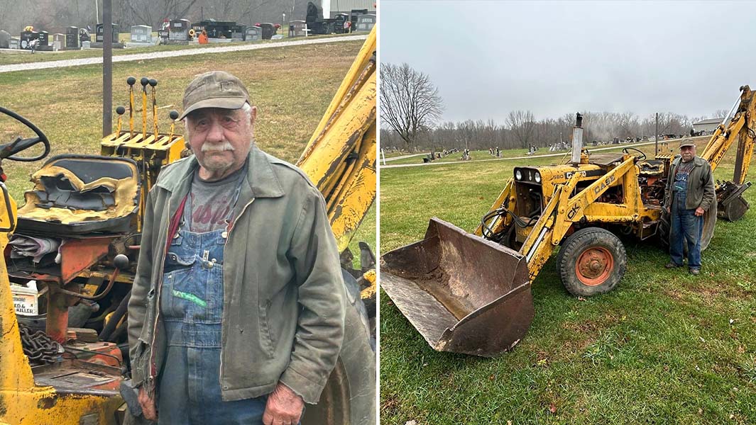 split image of Allen with his digger