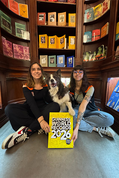 Leonard with shop staff and a GWR book