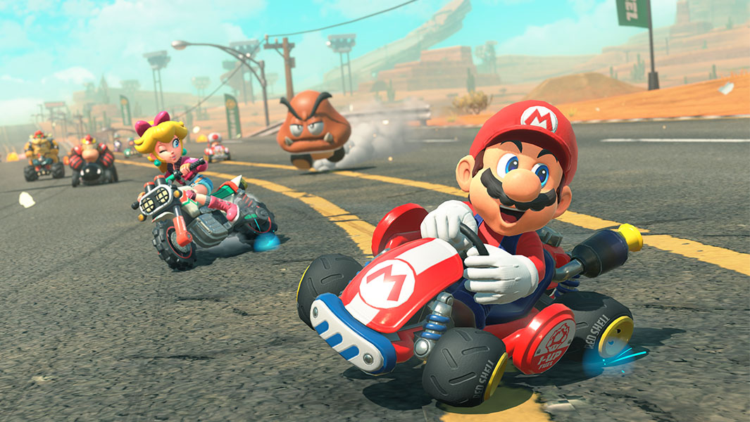 a still from a Mario Kart game