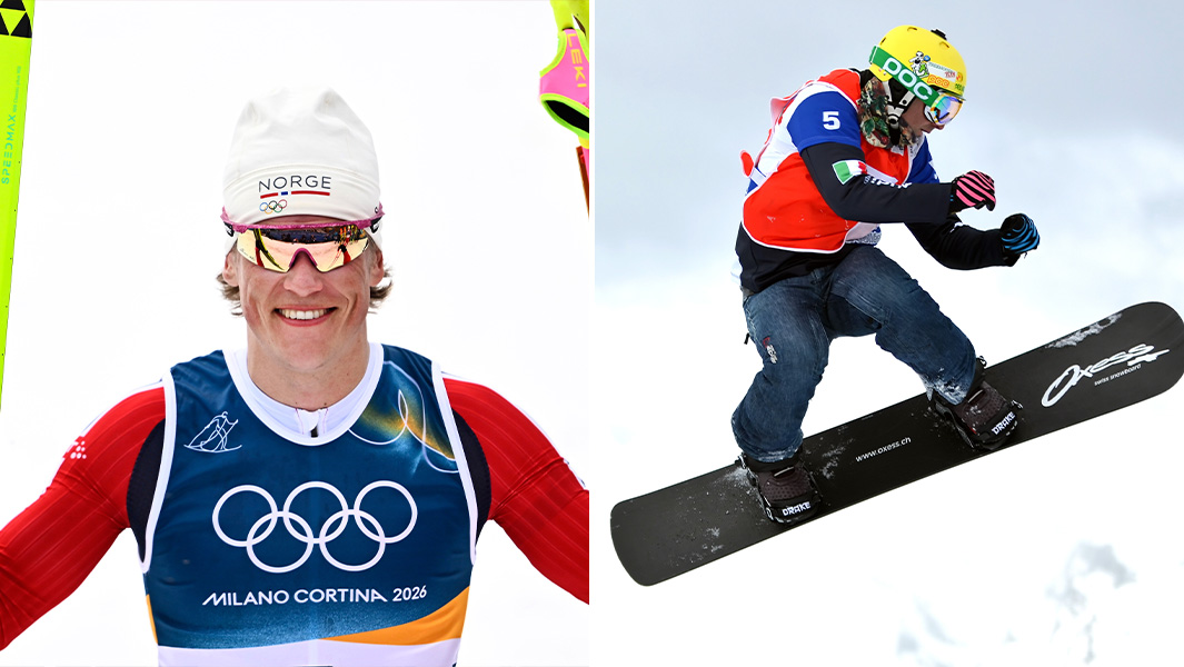 split image of Johannes Høsflot Klæbo and Emanuel Perathoner 