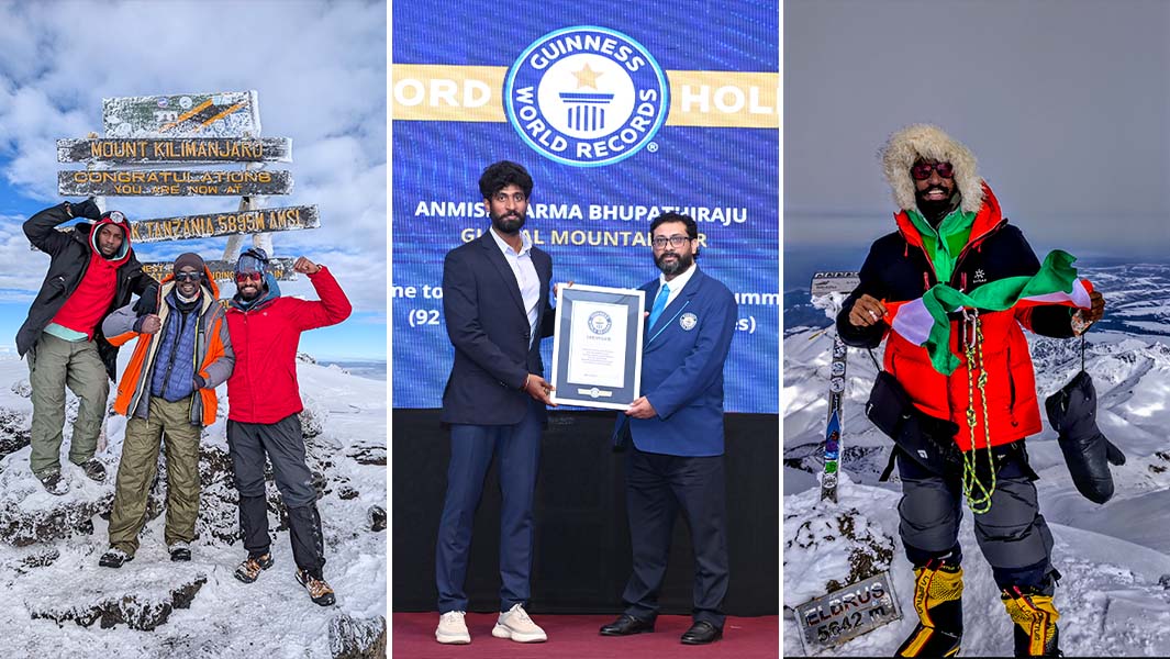 split image of Anmish at summits and getting his GWR certificate