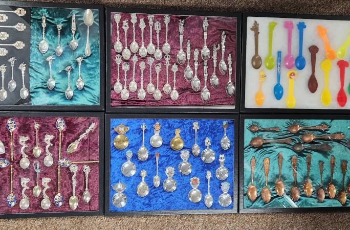 Assortment of spoons in cases