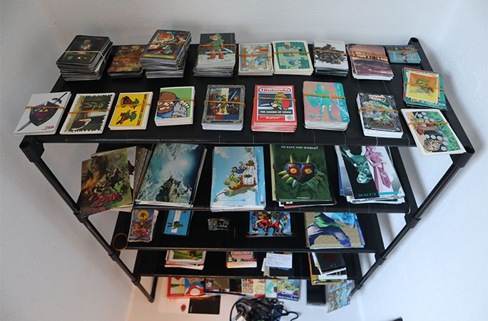 zelda cards on a shelf