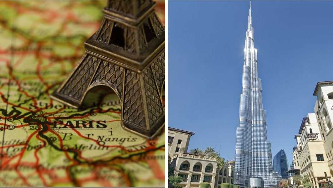 split image of Paris on the map; the tallest building