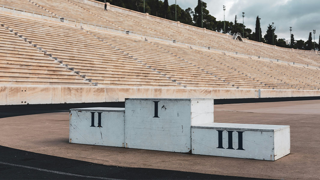 a podium on an athletic field