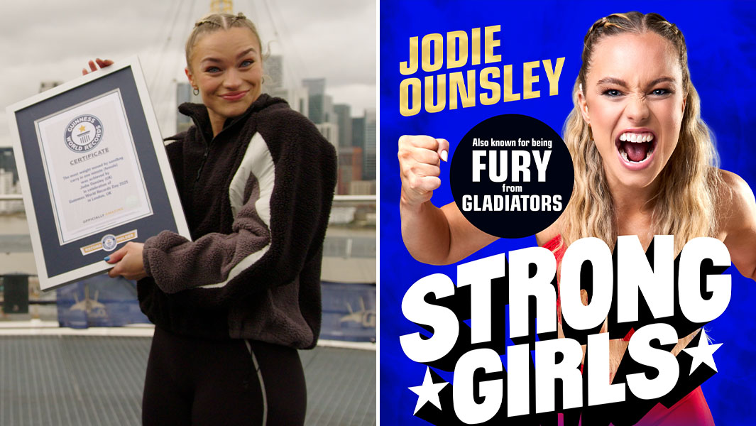 split image of Jodie with GWR certificate and her book cover