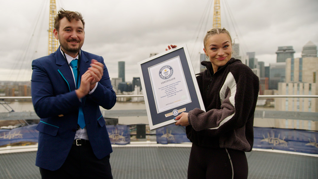 split image of Jodie with GWR certificate and her book cover