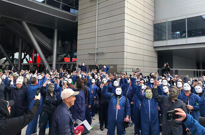 people gathered dressed as Michael Myers