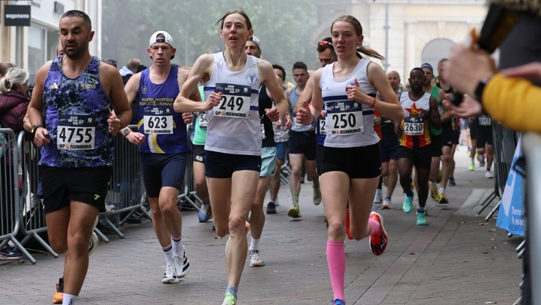 Split image of a mother and daughter selfie; during the run