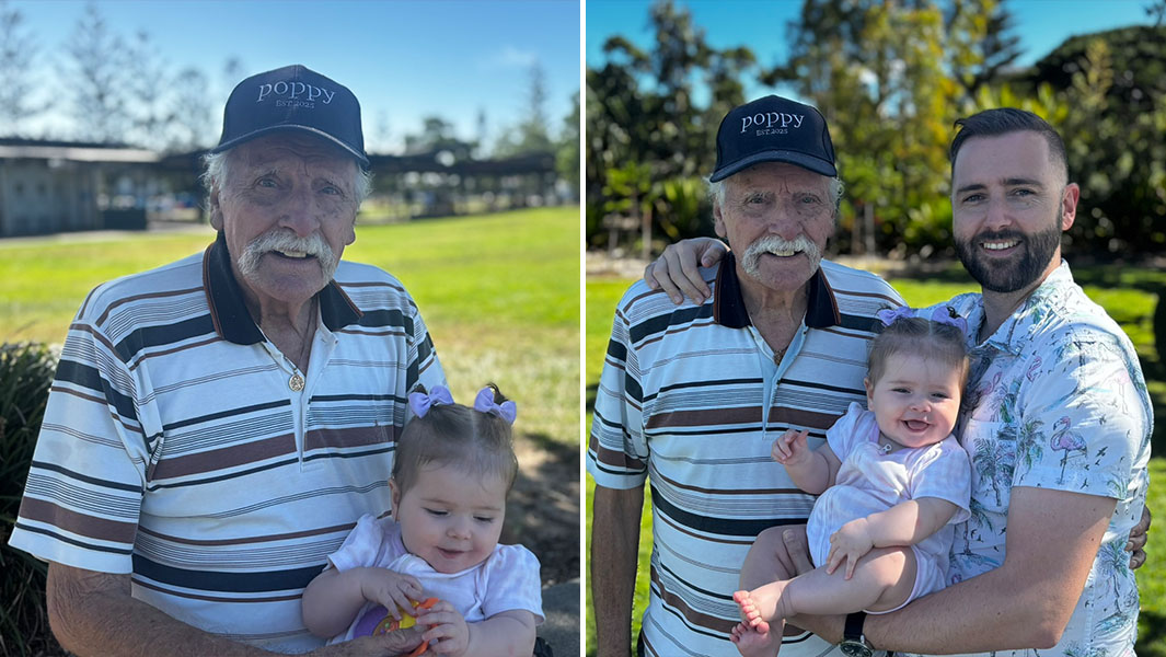 two images of Charles with his son and granddaughter