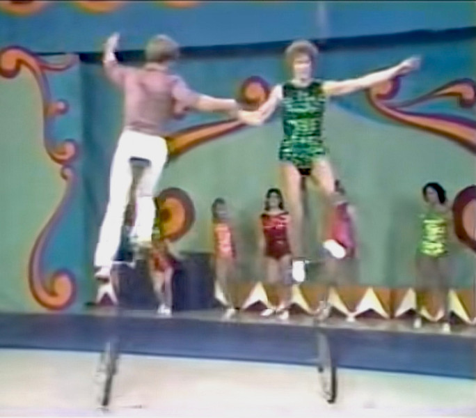 Linda when she was younger on her 6 ft unicycle