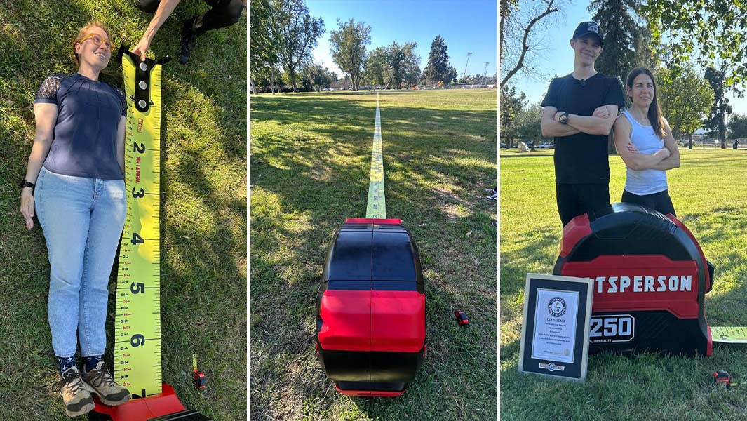 Three way split image of the tape measure