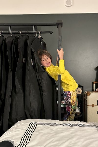 Youngest designer in his hotel room