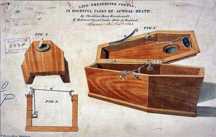 A 19th century patent safety coffin