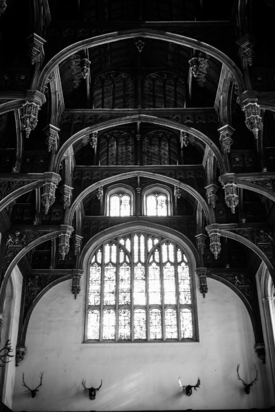 Black and white photo of the dining room at Hampton Court