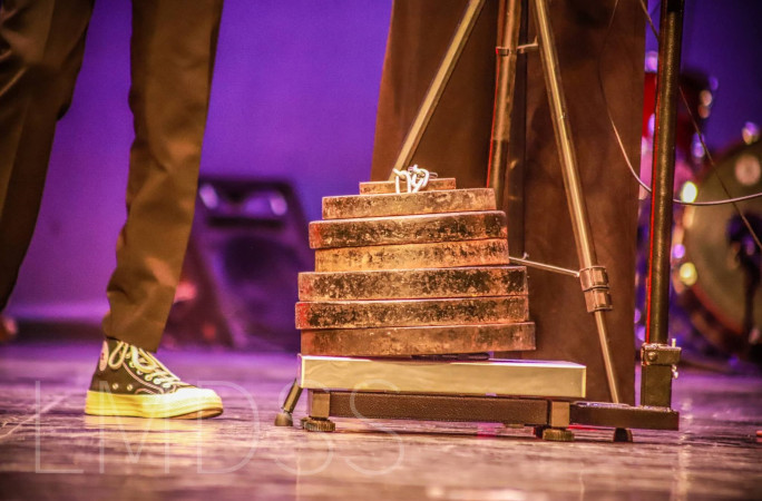 Closeup of the weights onstage