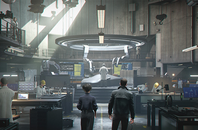 a scence inside Q's lab in 007 First Light