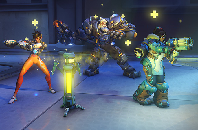 Overwatch characters holding guns
