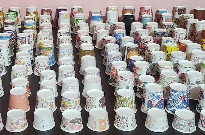 paper cups lined up