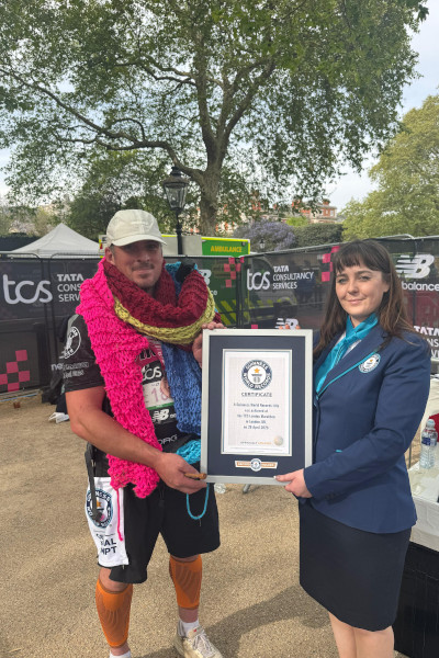 Simon with his GWR certificate and a GWR Adjudicator