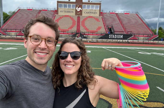 Joe and Christelle taking a selfie with the slinky