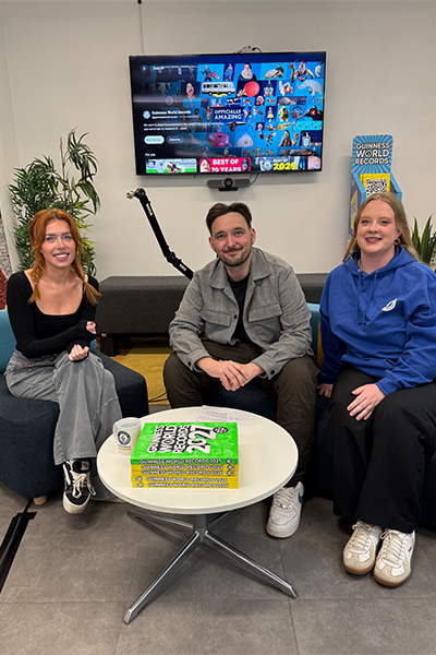 Holly on the sofa with GWR's Will and Emma