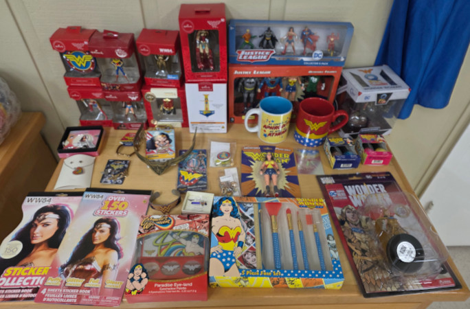 Assorted memorabilia displayed on a cabinet