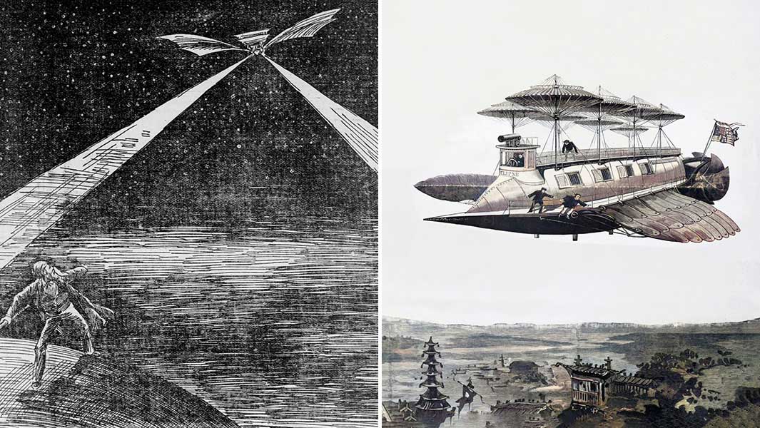 Nineteenth century illustrations of Mystery Airships from Mars, or UFOS