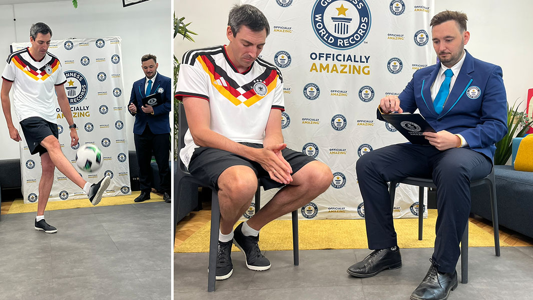 split image of Fabian doing keep ups and with GWR's Will Munford