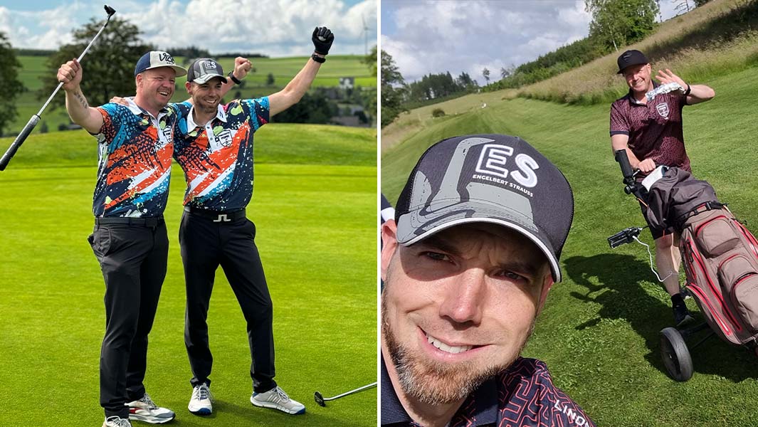split image of Tim and Marco on the golf course