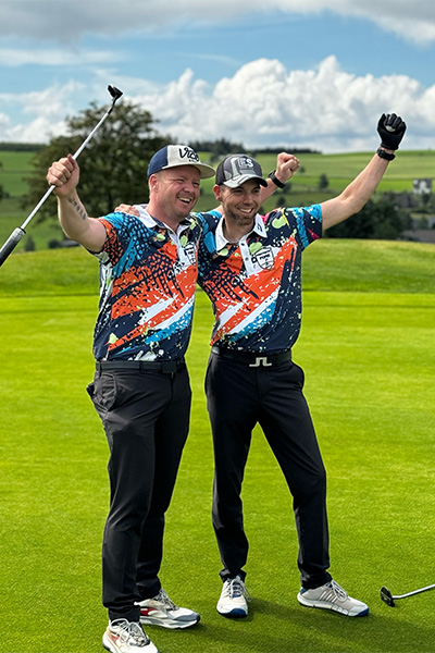 Tim, left, and Marco, right, on the golf course