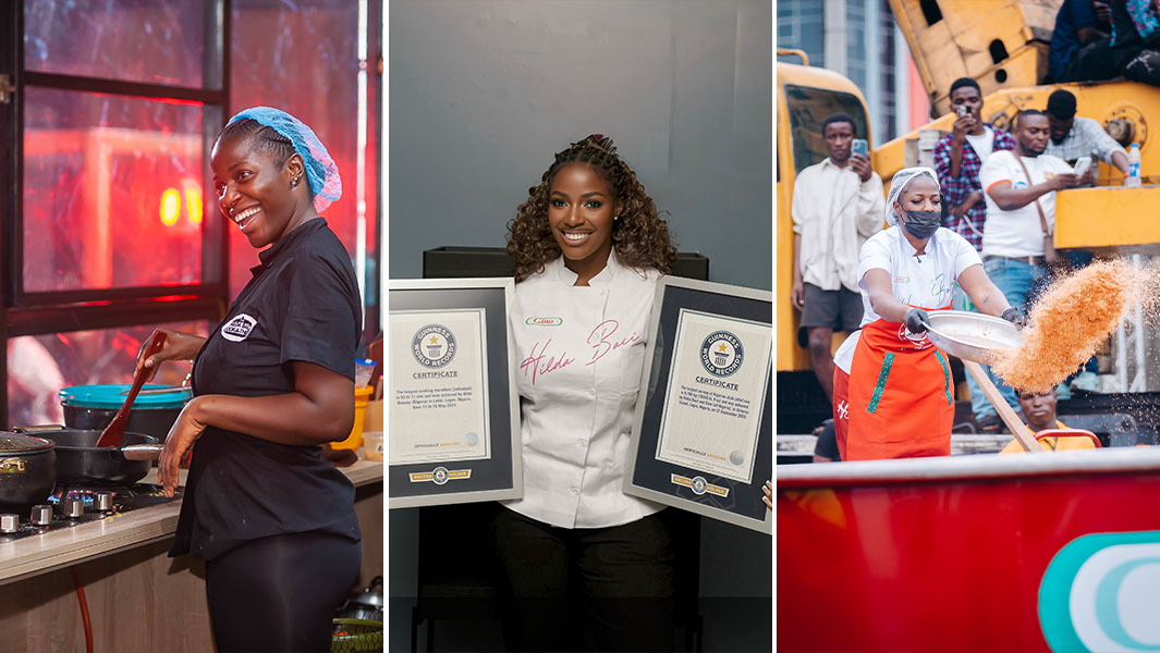 split image of Hilda cooking and holding two GWR certificates