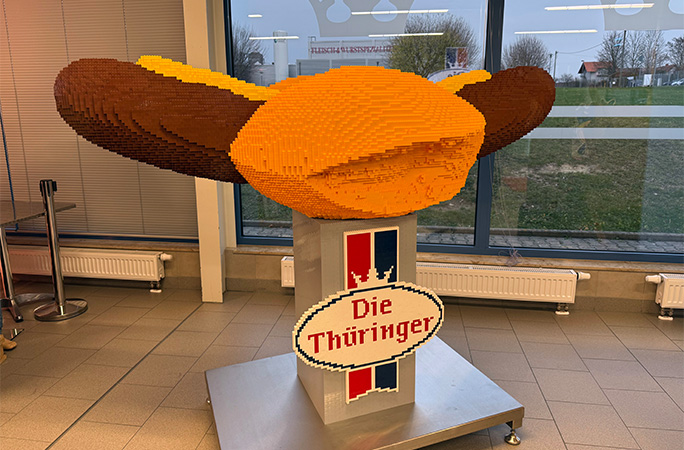 lego sausge on display