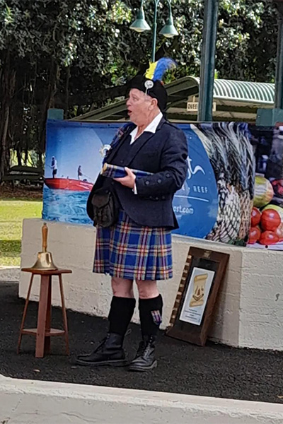 Jospeh on stage as a town crier