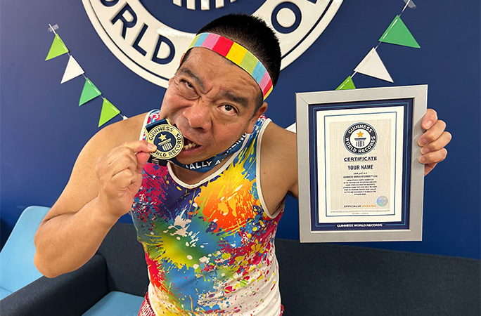 Mr Cherry with new GWR medal and record participant certificate